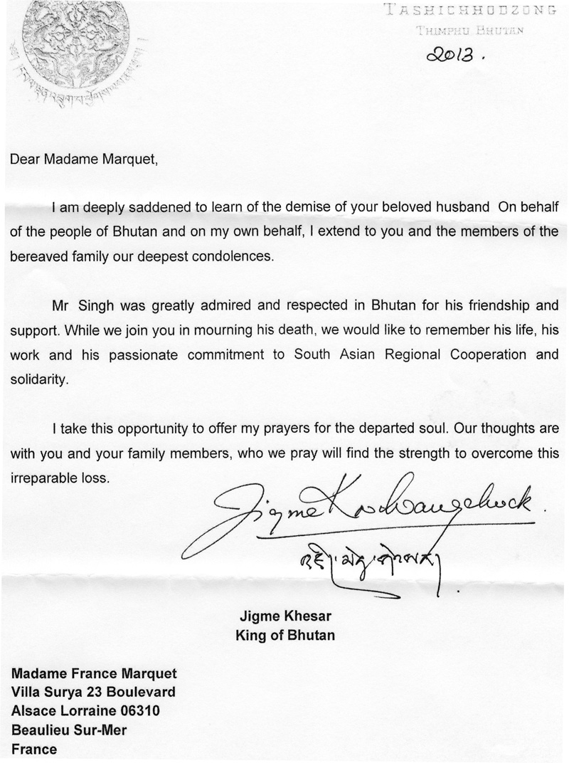 Message from King of Bhutan