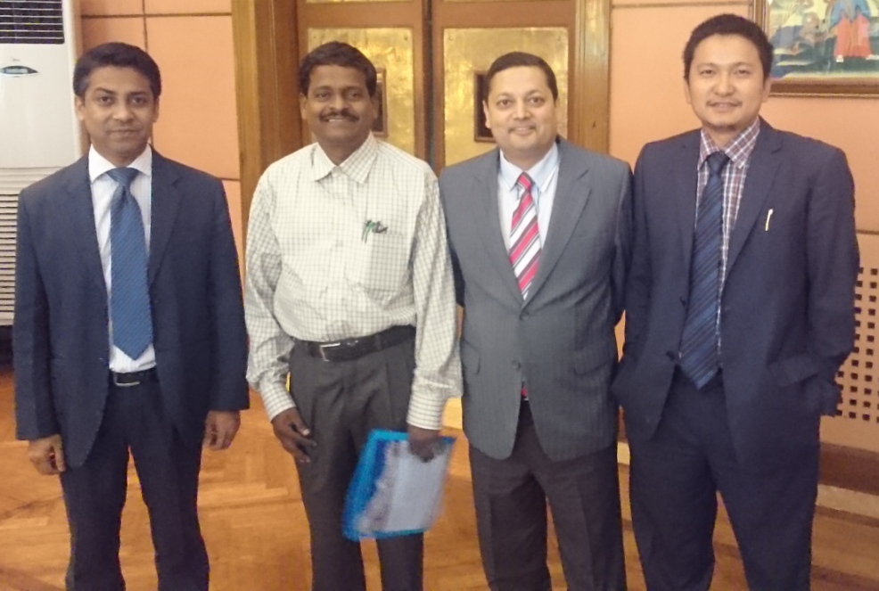 Mr. Sangay Wangchuk, Program Director, UMCSAFS; Dr Nishchal N Pandey, Chairperson, SAF-Nepal; Prof. P. Thilakan,Head, UMSGET, and Abu Salah Md. Yousuf, former SAF Scholar at UMISARC at a regional conference in Kathmandu on “Integrating Global Responses to Climate Change and Energy Security” (July 7-8, 2015). 