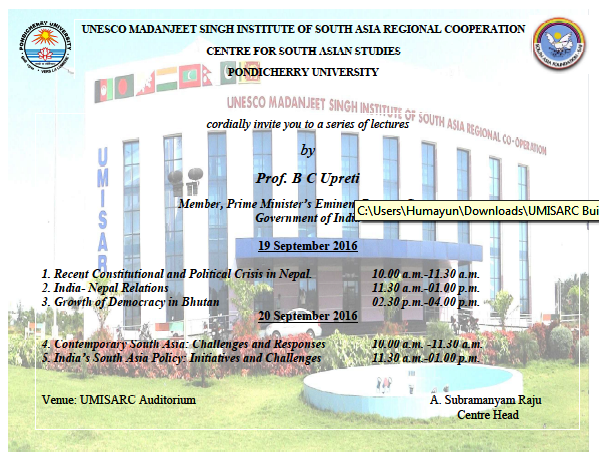 Guest Lectures invitation by Prof.B C Upreti, Member, Prime Minister's Eminent Persons Group, Government of India