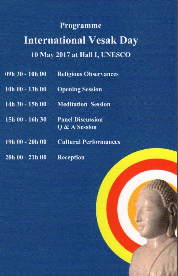 Programme of International Vesak Day on 10 May 2017