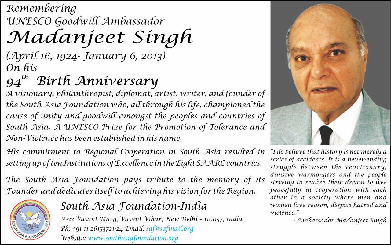UNESCO Goodwill Ambassador Madanjeet Singh 94th Birth Anniversary