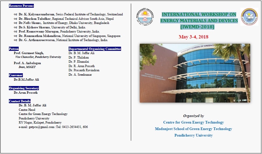 International workshop on energy materials and devices(IWEMD-2018)