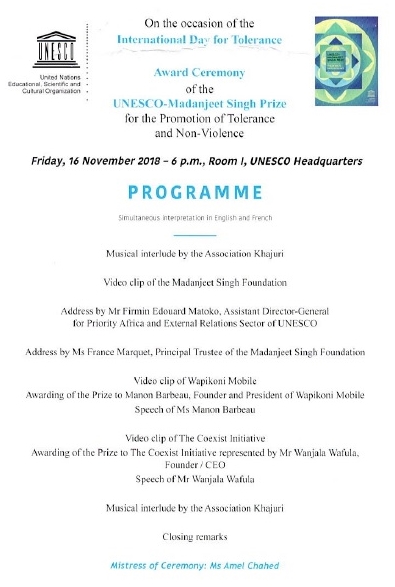 UNESCO Prize Programme for Toelerance and Non Violence