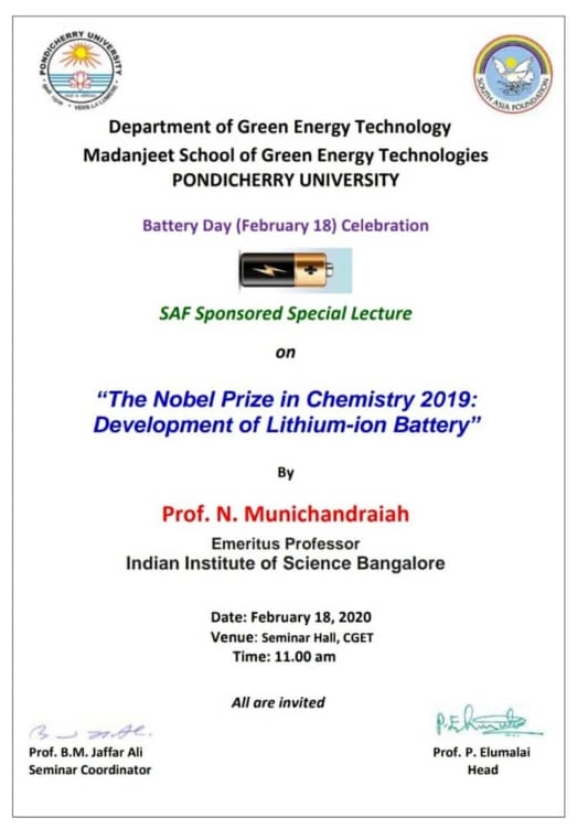 Battery Day Celebration in UMSGET, Pondicherry University