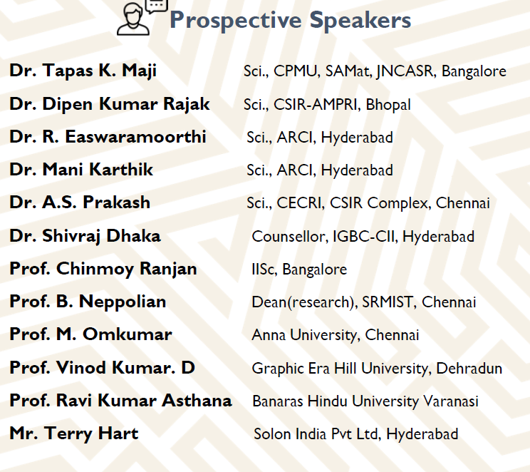 Speakers for National Conference on Green Energy Technologies for Sustainability 